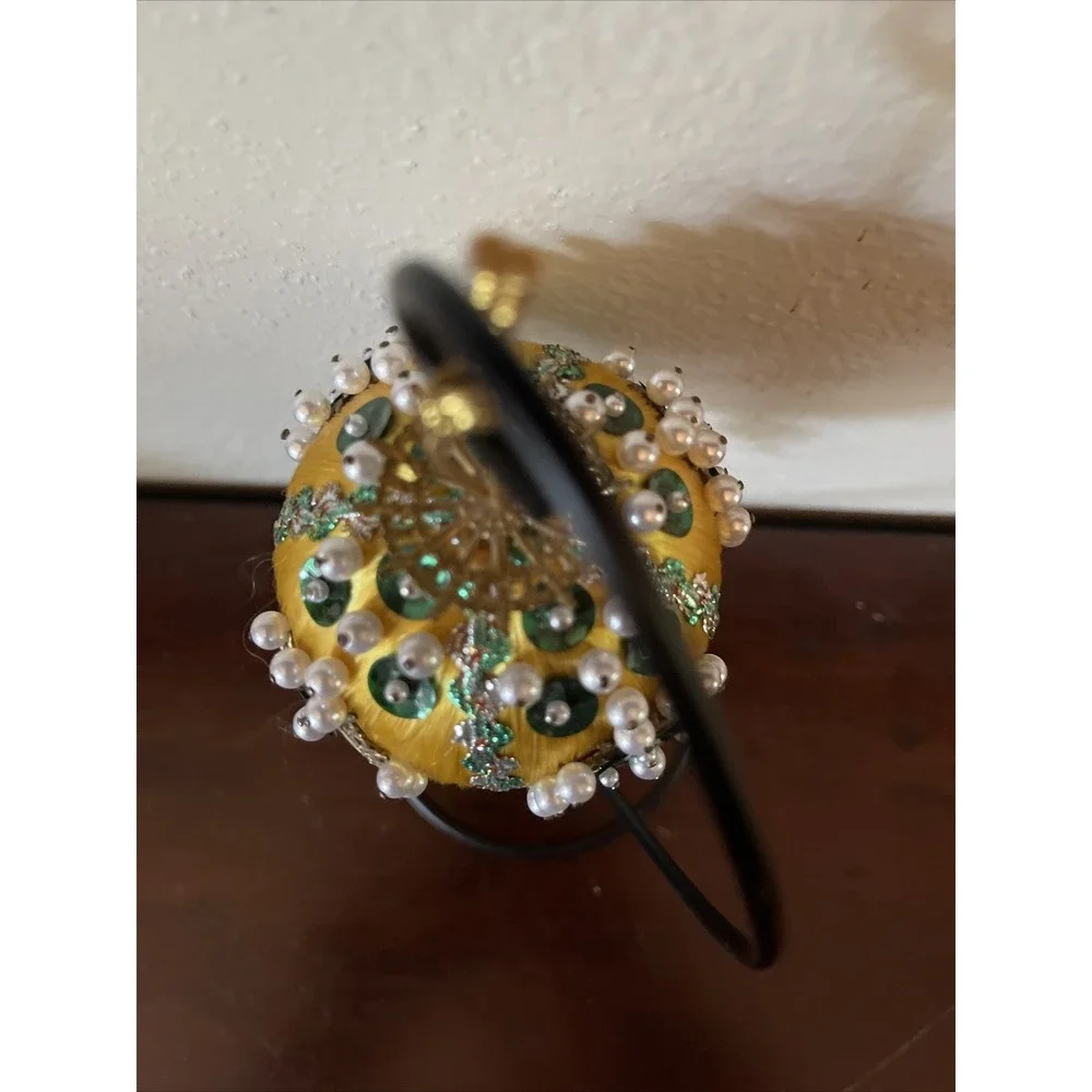 Vintage Bead Sequin Push Pin Christmas Tree‎ Ornament Gold Completed AS IS